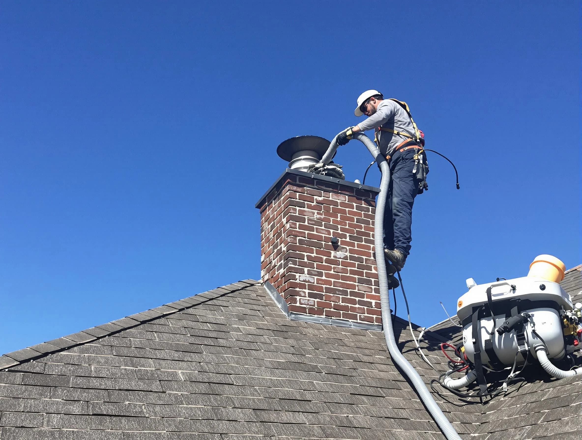Dedicated Mount Olive Chimney Sweep team member cleaning a chimney in Mount Olive, AL