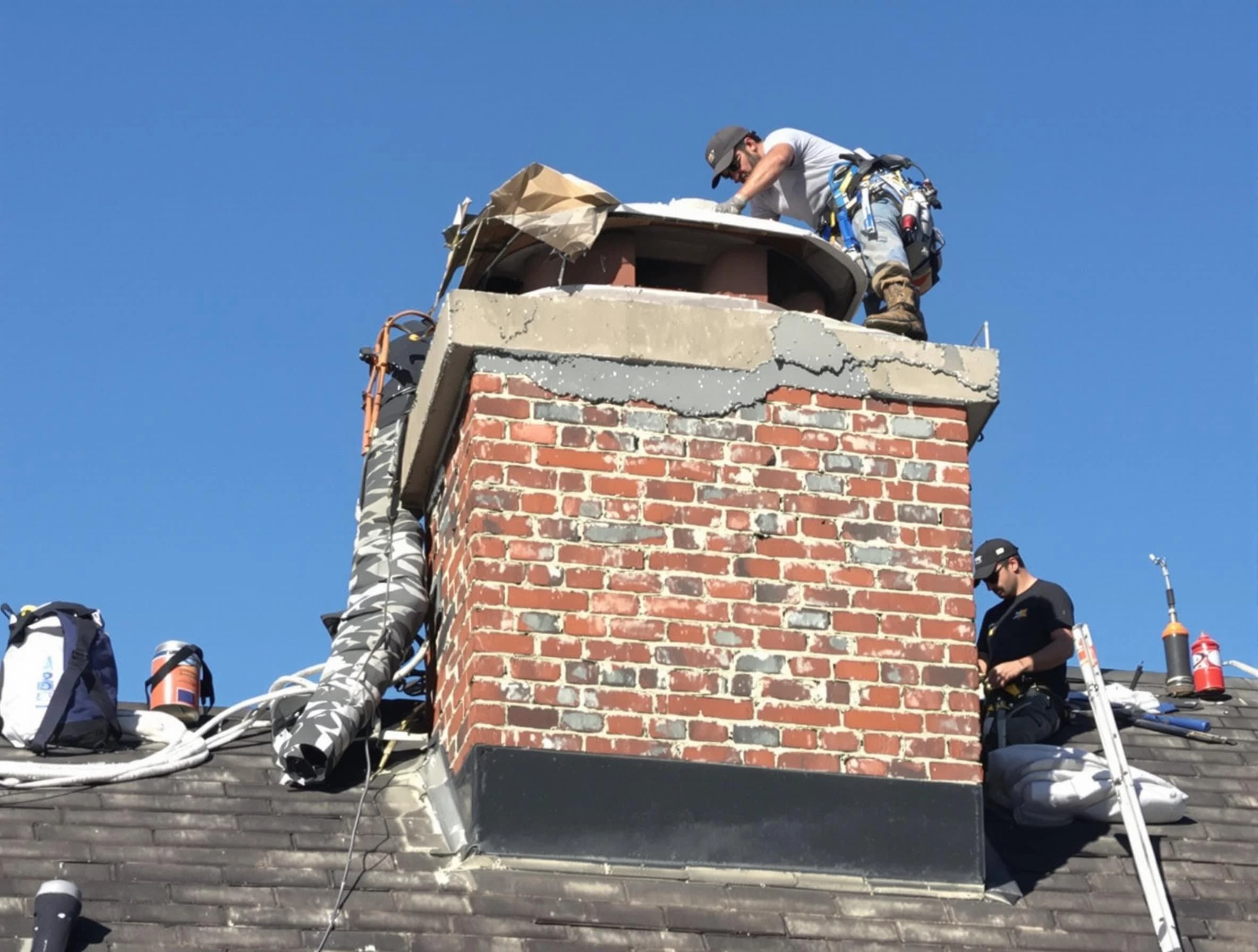 Mount Olive Chimney Sweep installing a custom chimney crown in Mount Olive, AL