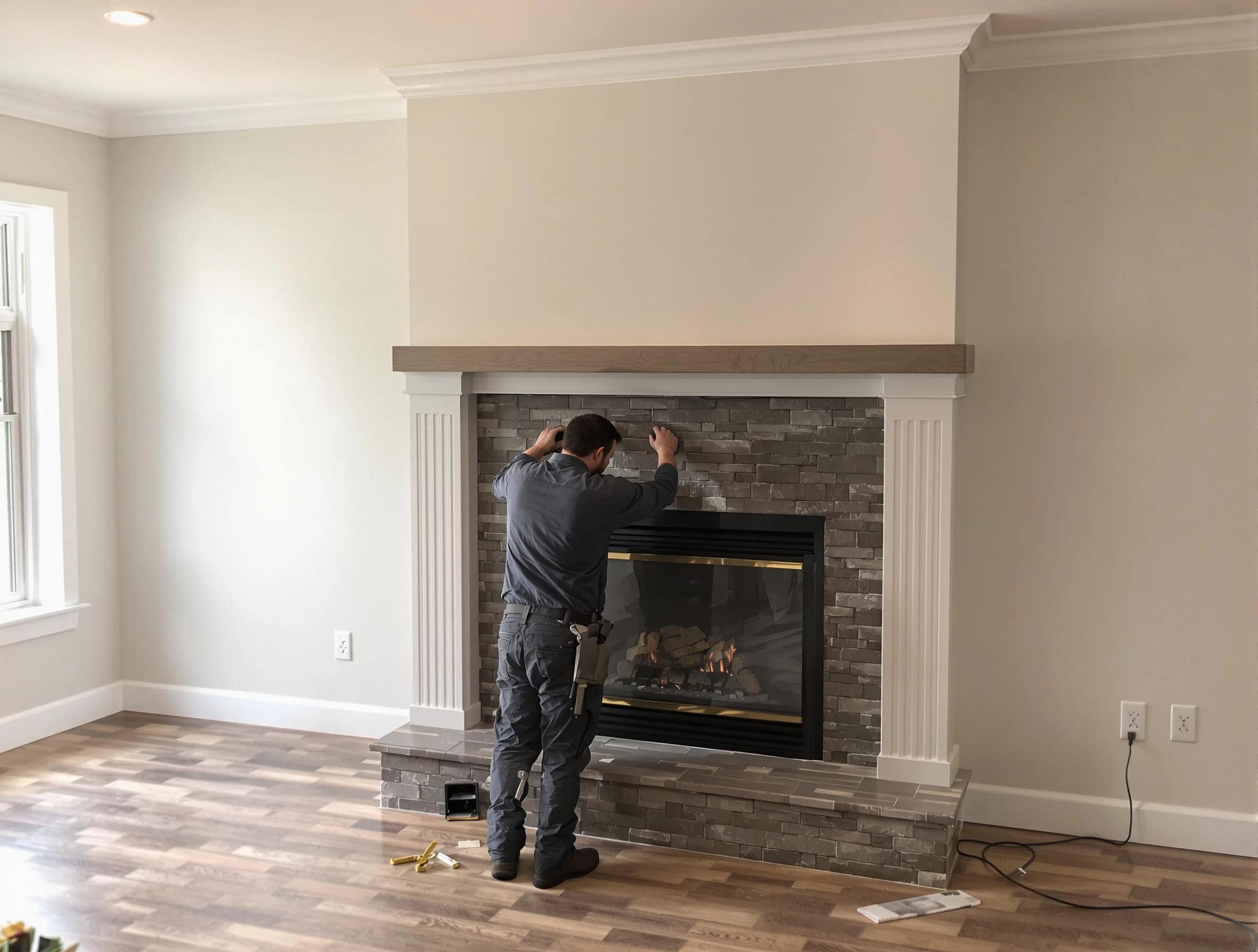 Mount Olive Chimney Sweep finishing a custom fireplace install in Mount Olive, AL