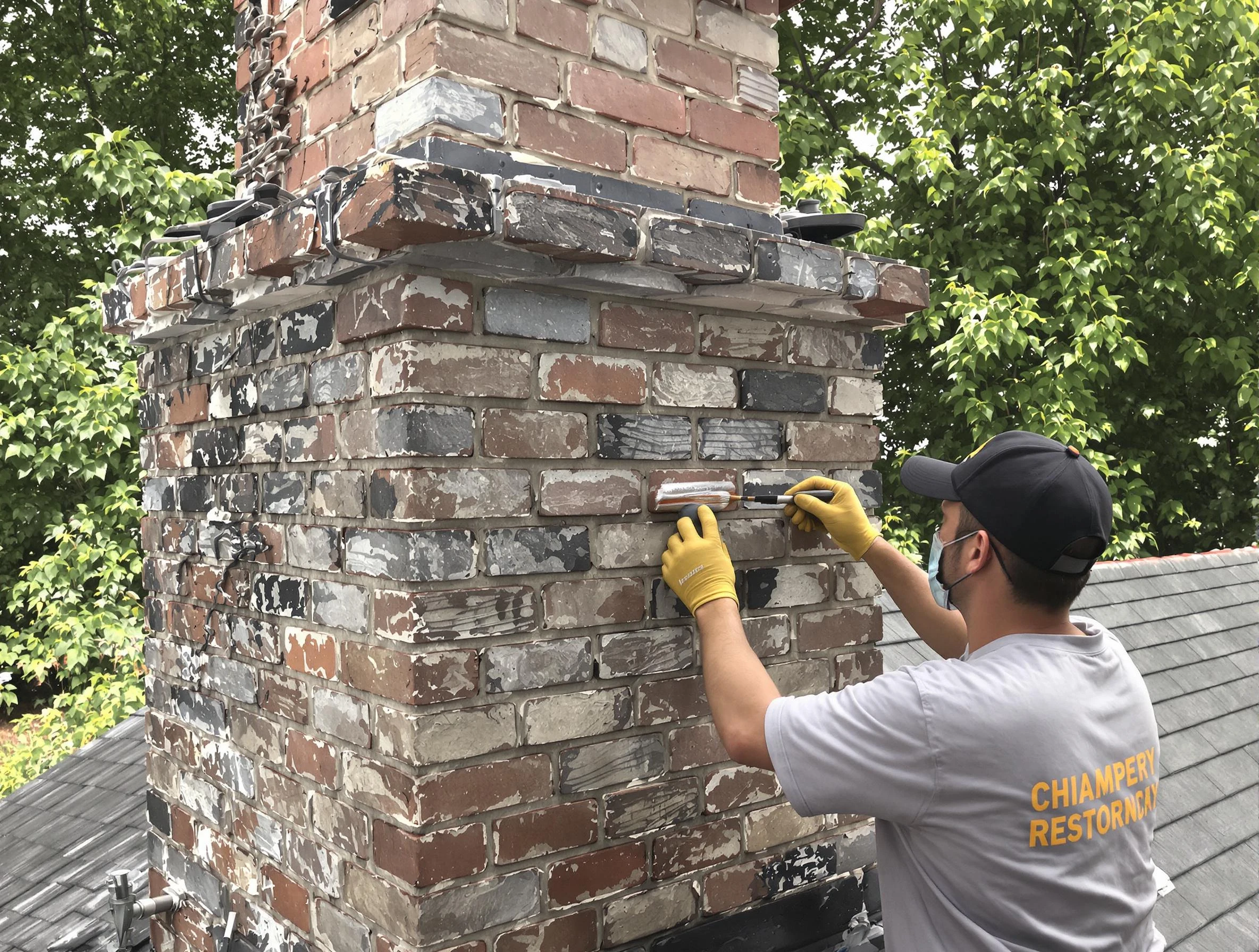 In-progress chimney restoration by Mount Olive Chimney Sweep in Mount Olive, AL
